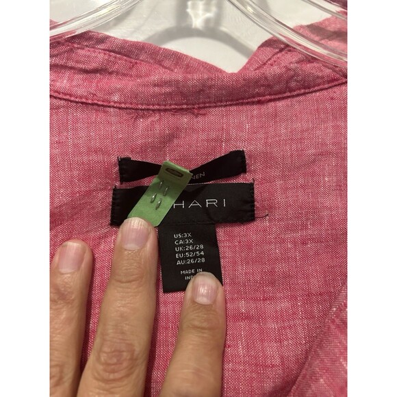 Tahari Women's Heather Pink 100% Linen 3/4 Sleeve Tunic Top Plus Size 3X Resort - Picture 2 of 5